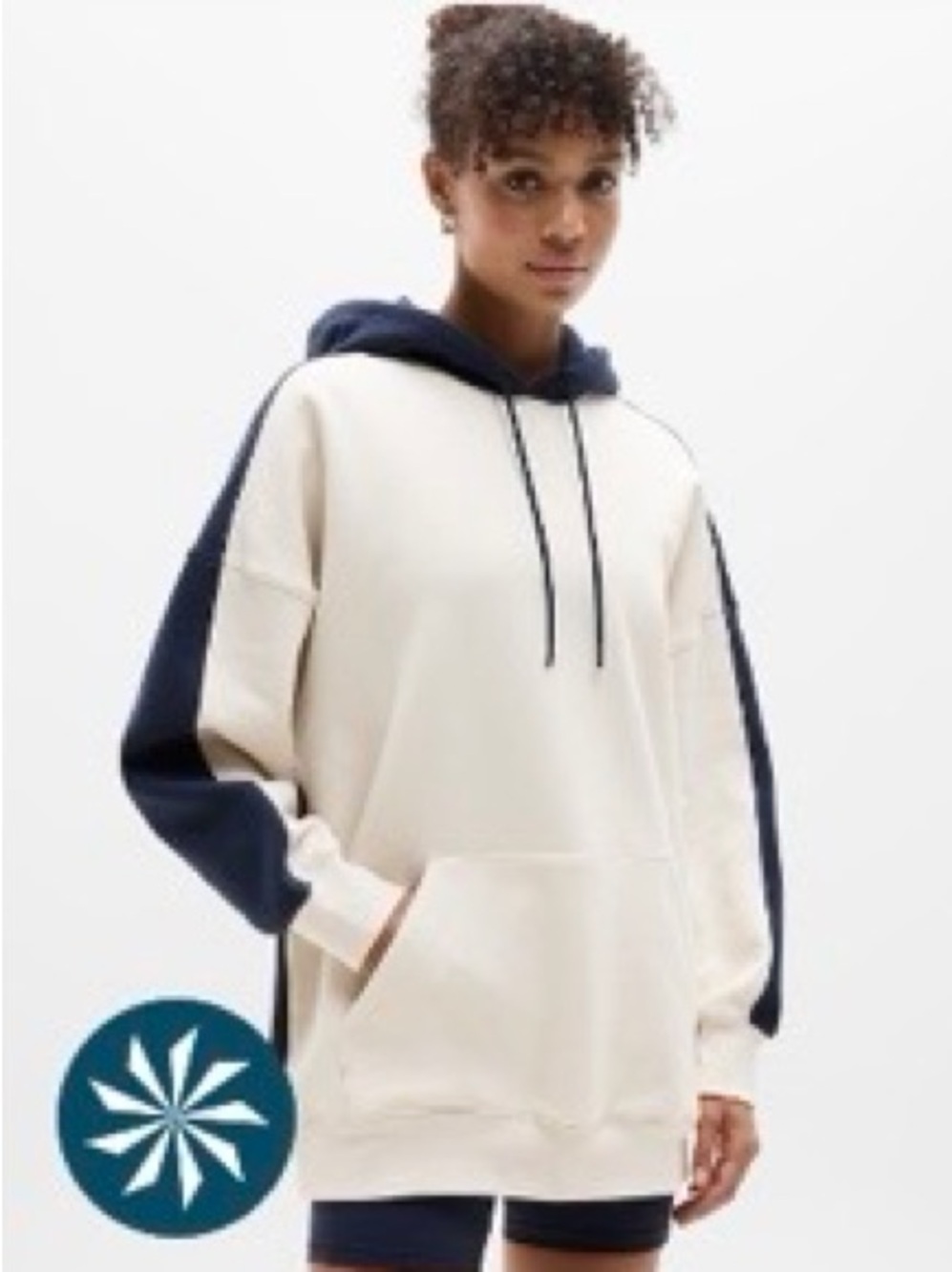 BNWT Athleta Forever Fleece Hoodie, small navy & cream